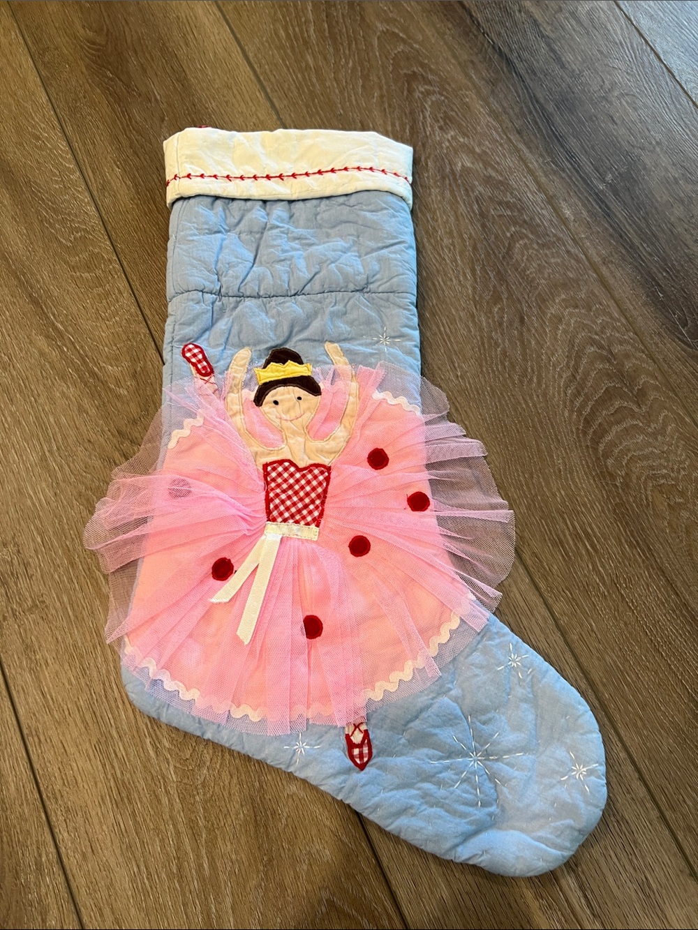 Light Blue Ballet Ballerina Christmas Stocking with Pink Tulle
